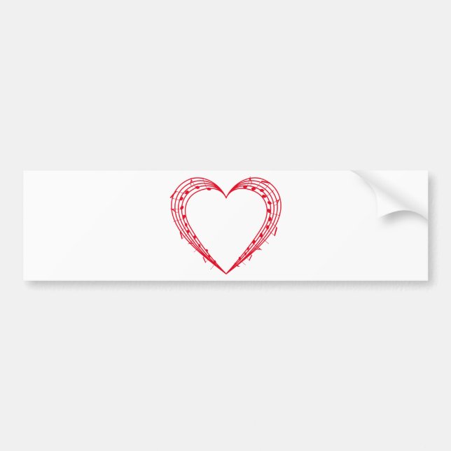 love music, red heart with musical notes bumper sticker (Front)