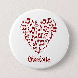 Love Music Red Music Notes Heart Name 7.5 Cm Round Badge