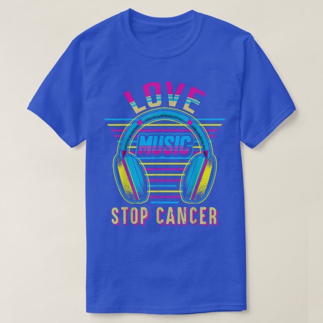 Love Music Stop Cancer  St Jude Breast Cancer Awar T-Shirt (Design Front)