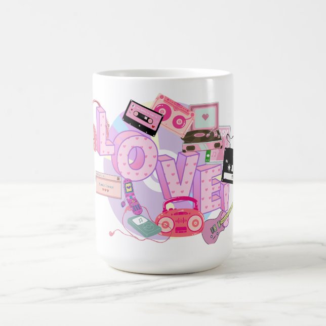 LOVE & MUSIC Y2K Retro Mug – Pink Pop Vibes (Center)