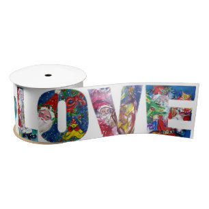 LOVE MUSICAL SANTA CHRISTMAS PARTY SATIN RIBBON