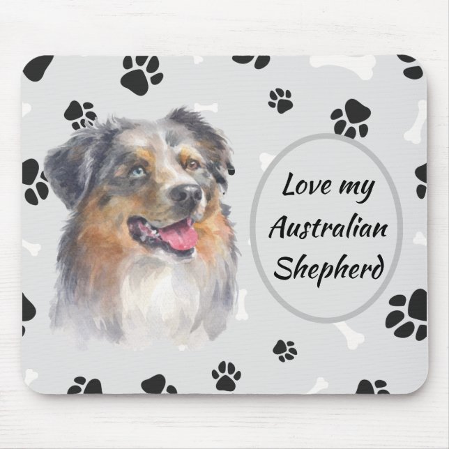 Love My Australian Shepherd Dog Pawprint  Mouse Pa Pad (Front)