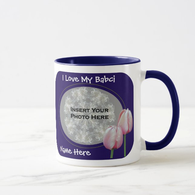 Love My Babci Pink Tulips Polish Grandmother Mug (Right)