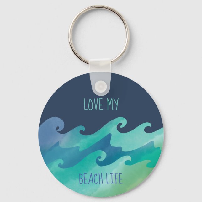 Love My Beach Life Waves Key Ring (Front)