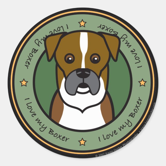 Love My Boxer Classic Round Sticker (Front)
