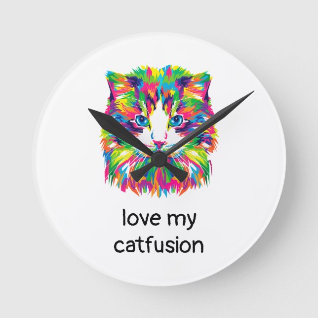 Love My Catfusion Abstract Cat Quartz Wall Clock (Front)