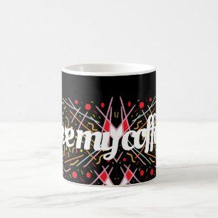 Love my coffee logo on black mixed patterned mug