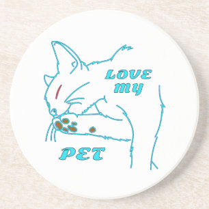 LOVE MY CUTE AQUA PET CAT COASTER