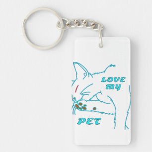 LOVE MY CUTE AQUA PET CAT KEY RING