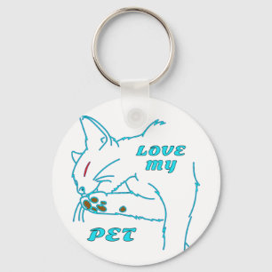 LOVE MY CUTE AQUA PET CAT KEY RING
