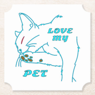 LOVE MY CUTE AQUA PET CAT PAPER COASTER