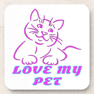 LOVE MY CUTE PINK PET CAT COASTER