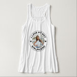 Love My Girlfriend Photo Black White Personalised Singlet<br><div class="desc">Personalised "I Love my Hot Girlfriend" custom text and photo tank top shirt design that you can use to create your own "I love my girlfriend" shirt. Colours and fonts can be edited, just click 'customise further' for full design control. This style is perfect for a simple, minimal, more understated...</div>