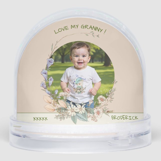 Love My Granny Watercolor Flower Wreath  Foto Snowglobe (Back)