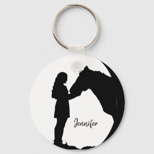 Love my Horse Silhouette Girl Horses Key Ring