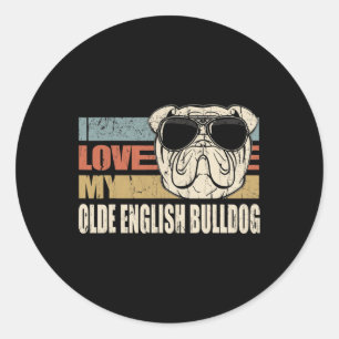 Love My Olde English Bulldog Cool Dog Vintage Retr Classic Round Sticker