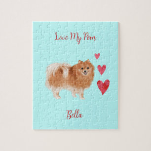 Love My Pom Pomeranian Dog Custom Pet Name Jigsaw Puzzle