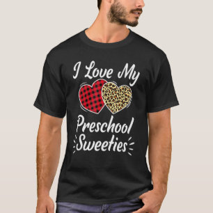 Love My Preschool Hearts Leopard Plaid Teacher Val T-Shirt