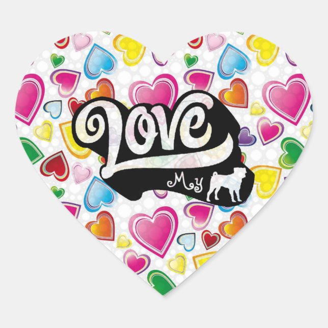 Love My Pug Heart Sticker (Front)