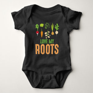 Love my Roots Vegetables Gardener Funny Gardening Baby Bodysuit