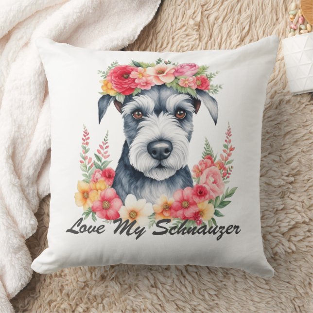 Love My Schnauzer Floral Cushion (Blanket)