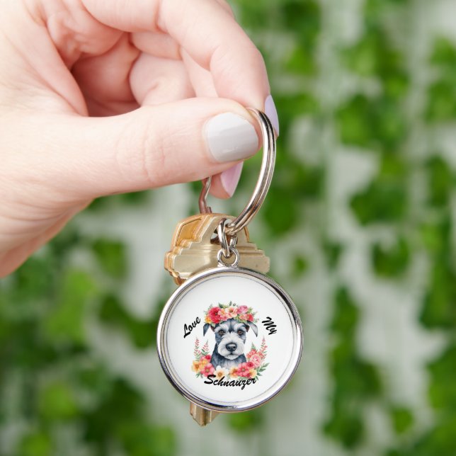 Love My Schnauzer Floral Key Ring (Hand)
