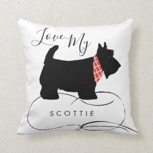 Love My Scottie Quote Black Scottish Terrier Dog Cushion