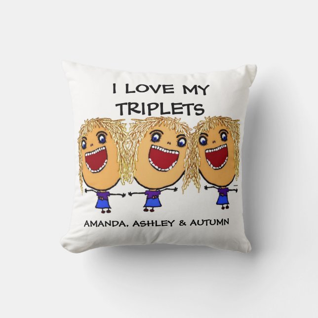 Love My Triplets Cartoon Cushion (Front)