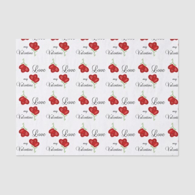 Love my Valentine Red Heart Flowers Tissue Paper (Front)