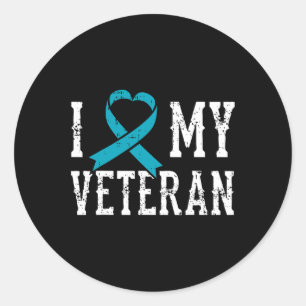 Love My Veteran Teal Ribbon Ptsd Outfit Gift Idea Classic Round Sticker