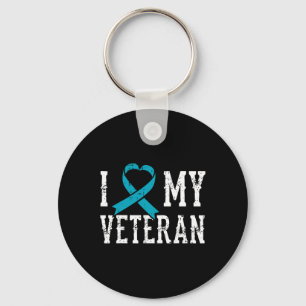 Love My Veteran Teal Ribbon Ptsd Outfit Gift Idea Key Ring