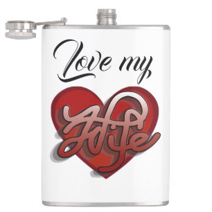 Love my Wife Heart design Hip Flask