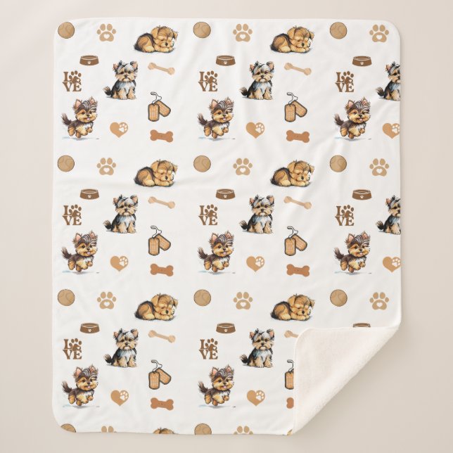 Love My Yorkie  Sherpa Blanket (Front)