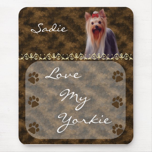 Love my Yorkie Yorkshire Terrier Mousepad -brown (Front)