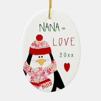 Love NANA Penguin Christmas Gift Ceramic Tree Decoration