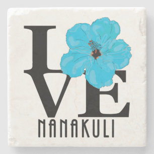 LOVE Nanakuli Hawaii Blue Hibiscus Stone Coaster