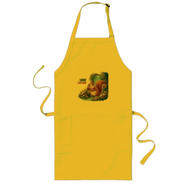 Love Nature Funny Squirrel Long Apron (Front)
