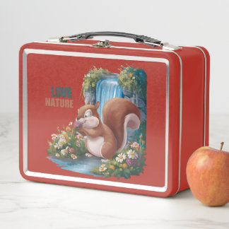 Love Nature Funny Squirrel Metal Lunch Box