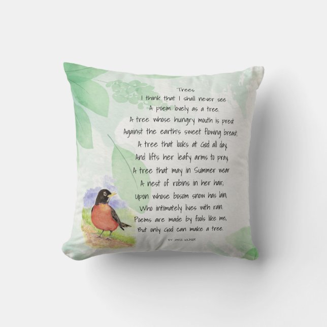 Love Nature Inspirational Poem Trees Kilmer  Cushion (Front)