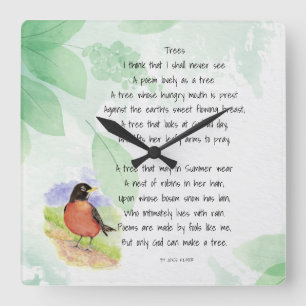 Love Nature Inspirational Poem Trees Kilmer  Square Wall Clock