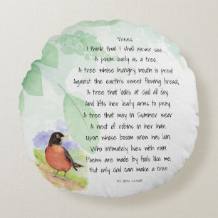 Love Nature Inspirational Poem Trees Kilmer  Throw Round Cushion