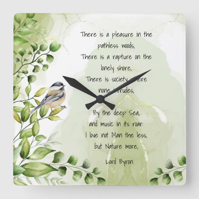 Love Nature Inspirational Quote Lord Byron  Square Wall Clock (Front)