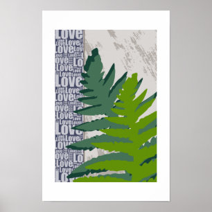 Love Nature Stylised Blue & Green Fern Leaves Poster