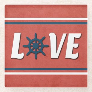 Love nautical design glass coaster