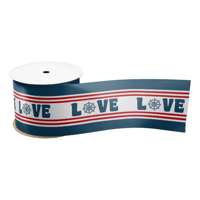 Love nautical design satin ribbon (Spool)