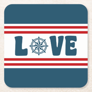 Love nautical design square paper coaster