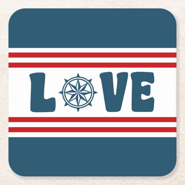 Love nautical design square paper coaster (Front)