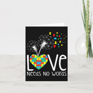 Love Needs No Words Autism Awareness Heart Puzzle Card