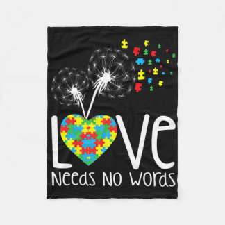 Love Needs No Words Autism Awareness Heart Puzzle  Fleece Blanket