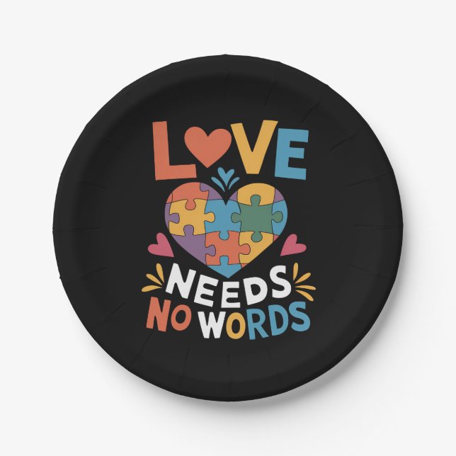 Love Needs No Words Autism Awareness Paper Plate (Front)